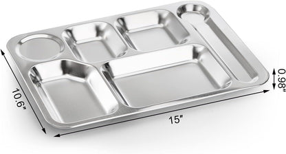 4 Pack Stainless Steel 6 Sections Rectangular Divided Dinner Tray