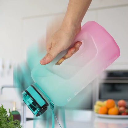 Big Water Bottle 2.2 Litre with Handle Time Marker, Straw Leak Proof Half Gallon Large Capacity Huge Jug for Workout Gym Fitness