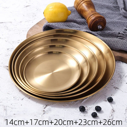 Retro Metal Round Tray – Stainless Steel Snack, Fruit, and Jewelry Tray