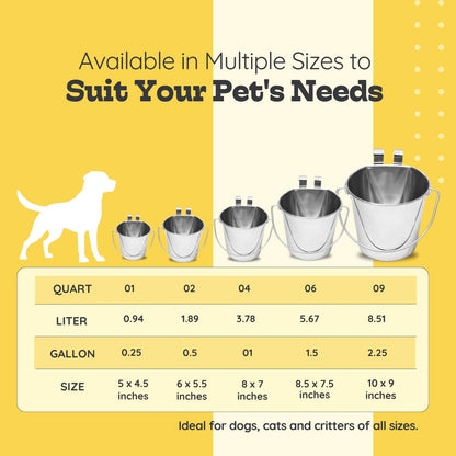 1 Qt Stainless Steel Flat Sided Bucket with Dual Hooks, Multipurpose Use