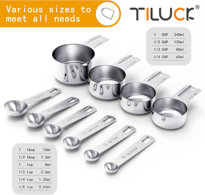 Stainless Steel Measuring Cups & Spoons Set, Cups and Spoons, Kitchen Gadgets for Cooking & Baking (10)