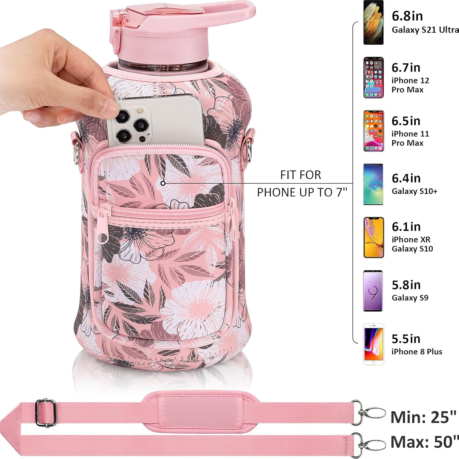 64oz Half Gallon Water Bottle with Sleeve