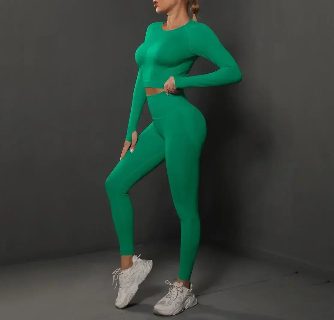 Women'S European and American Seamless Peach Tight Fitting Hip Lifting Yoga Suit Set, Sports Running Fitness Suit Two-Piece Set