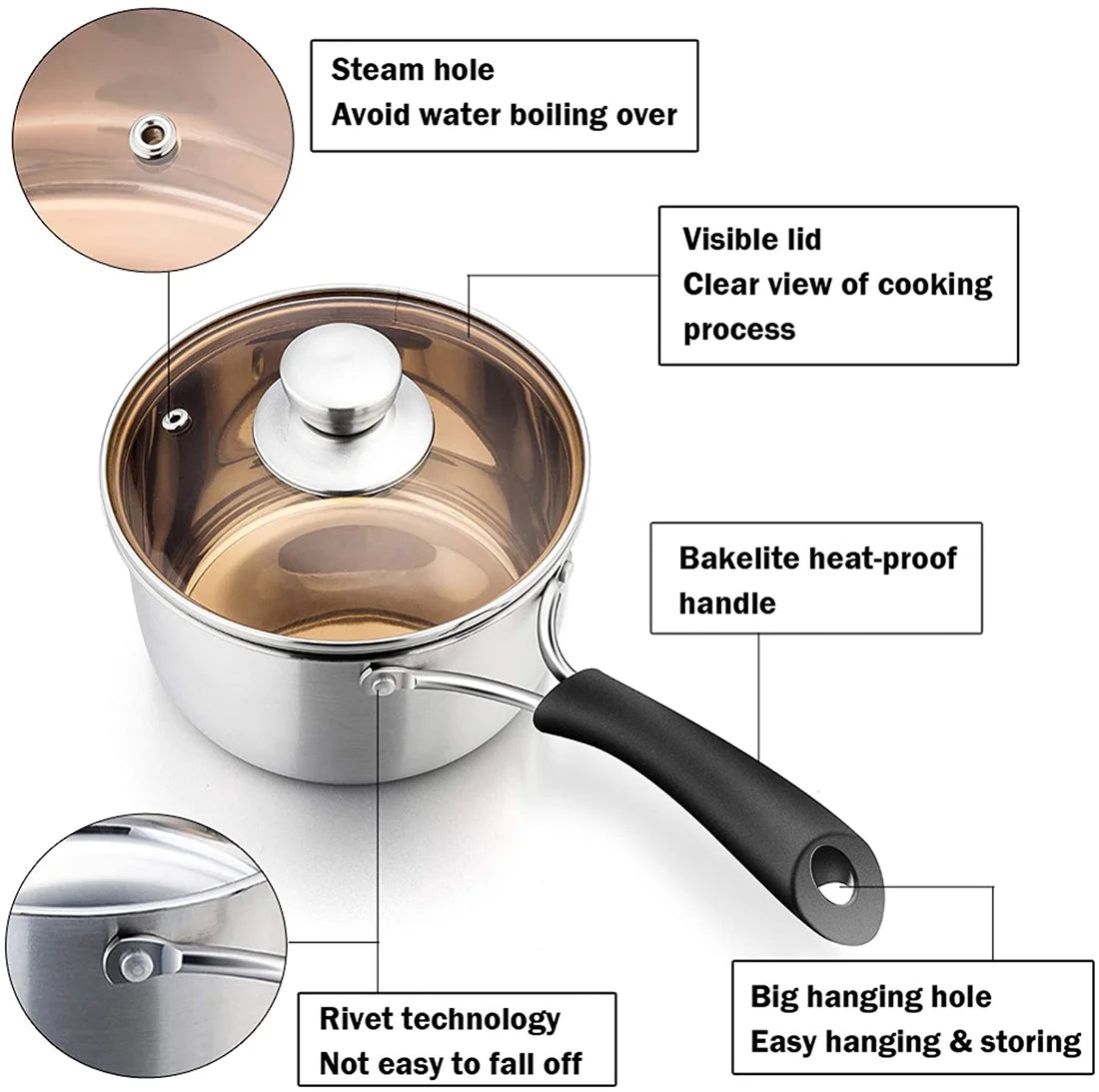1 Quart Saucepan, Stainless Steel Saucepan with Lid, Small Sauce for Home Kitchen Restaurant Cooking