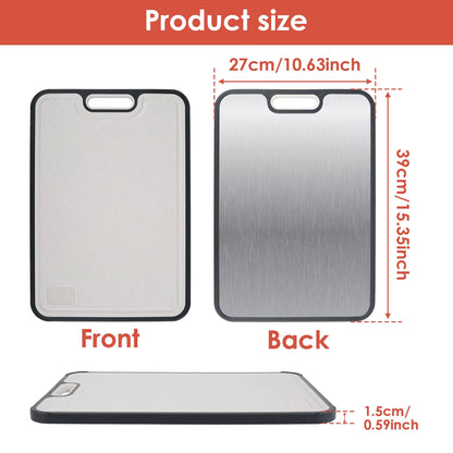 Double Sided Cutting Board Kitchen Chopping Board Sturdy Stainless Steel and PP Cutting Board for Cutting Meat and Vegetables