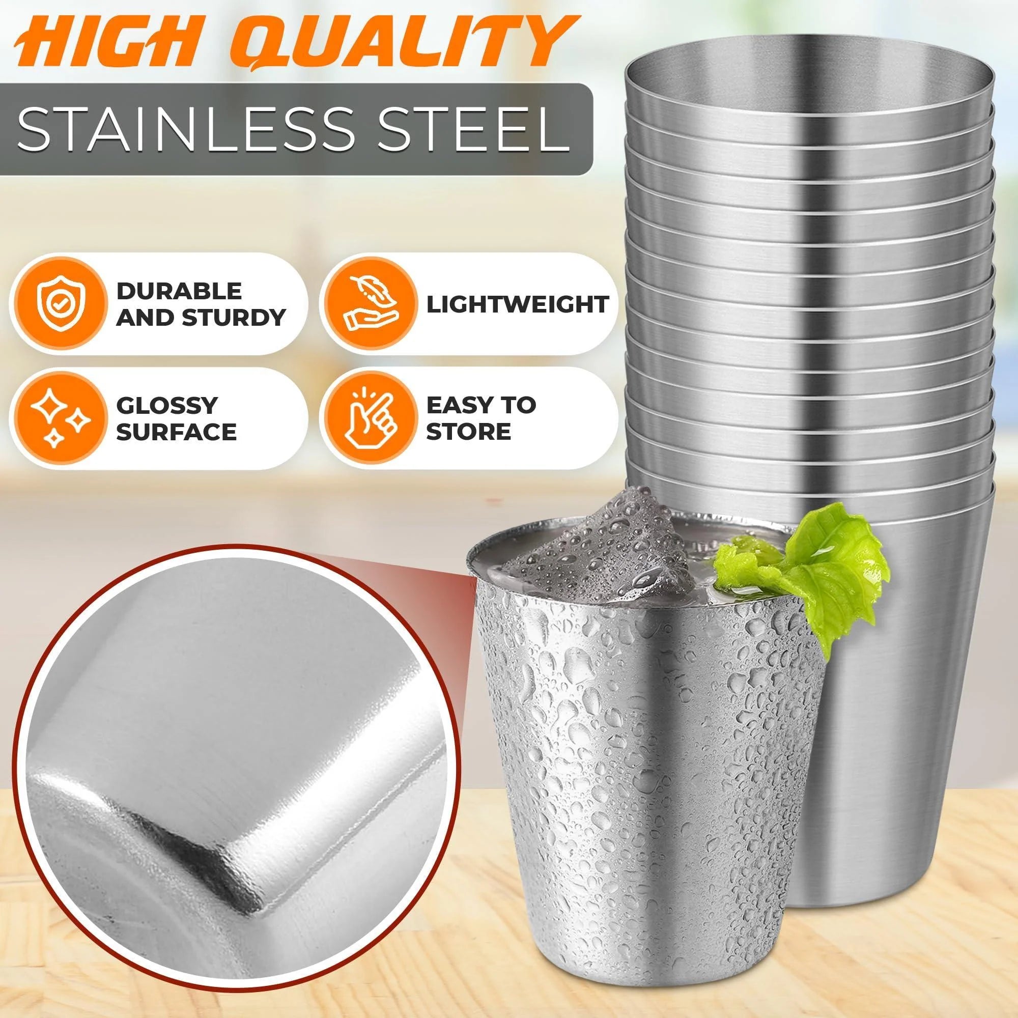 15Pcs Stainless Steel Shot Glasses Drinking Vessel Great Barware Gift, 30 ML 