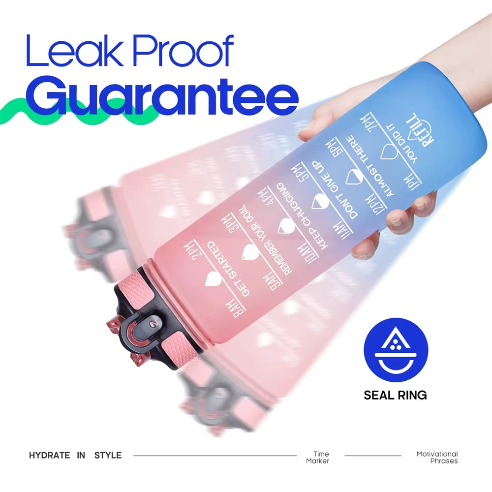 32 Oz Leakproof Water Gym Bottles with Times to Drink and Straw