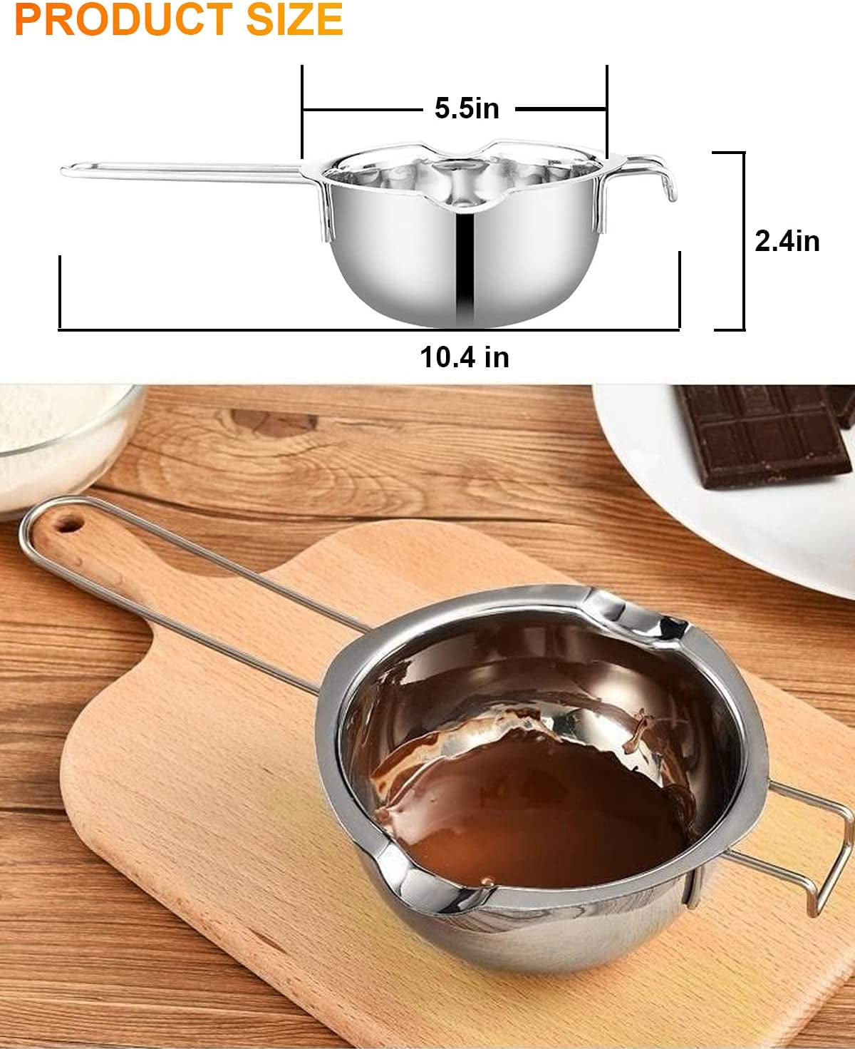 Stainless Steel Double Boiler Pot for Melting Chocolate, Candy and Candle Making (18/8 Steel, 2 Cup Capacity, 480ML)