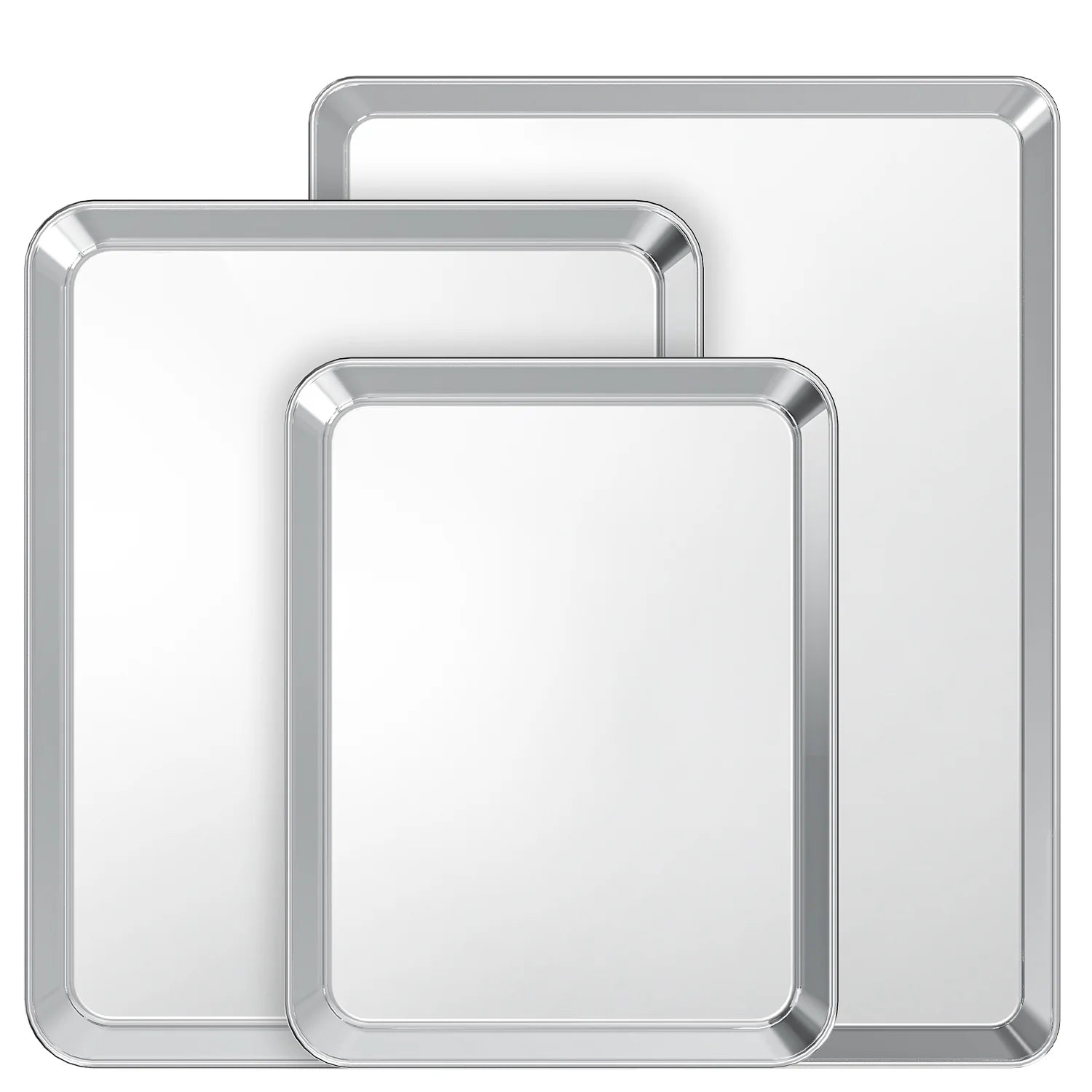 Stainless Steel Baking Sheet Set of 3, Rectangle Size 10/13/16 Inch, Mirror Finish & Rust Free, Dishwasher Safe