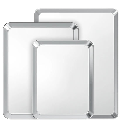 Stainless Steel Baking Sheet Set of 3, Rectangle Size 10/13/16 Inch, Mirror Finish & Rust Free, Dishwasher Safe