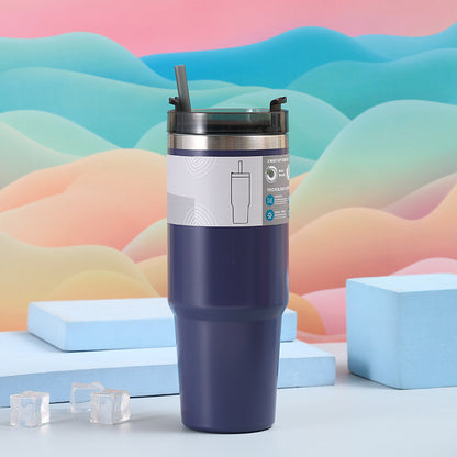 Stainless Steel Vacuum Outdoor Portable Vehicle-mounted Tumbler With Straw