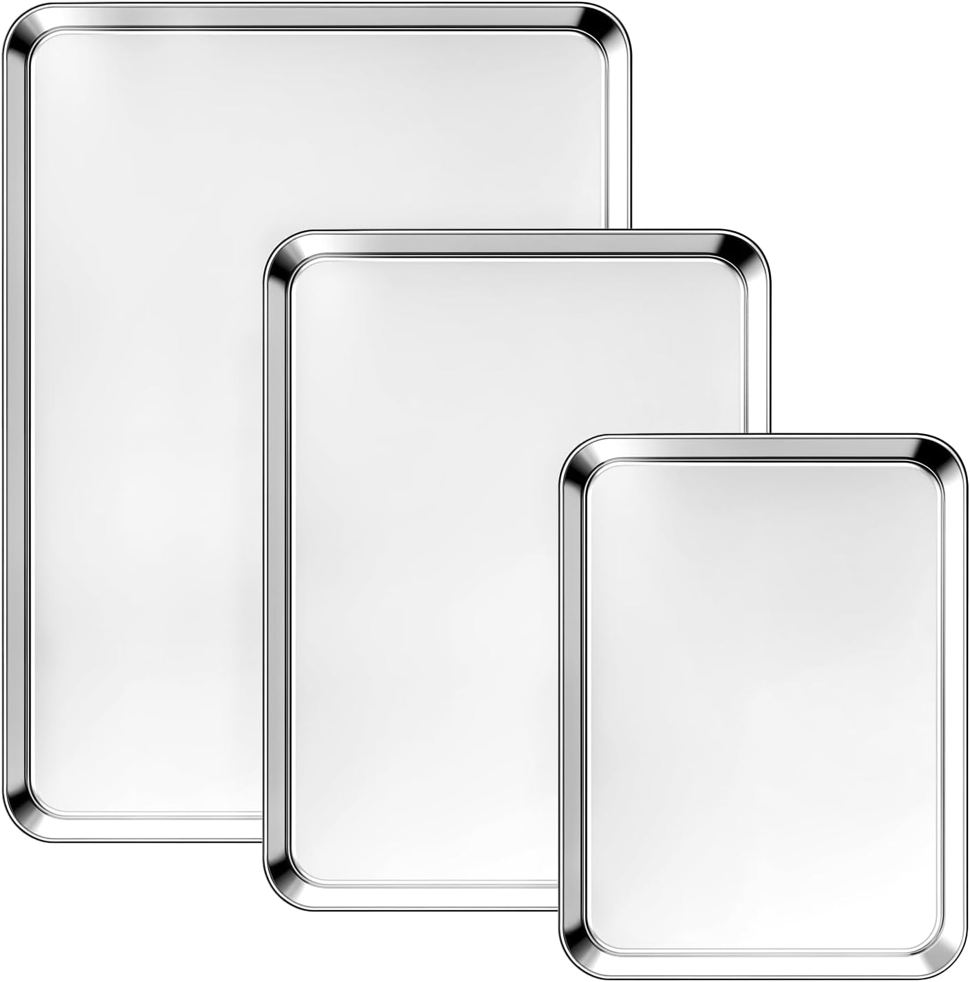 9/12/16 Inch Stainless Steel Baking Sheet Pan Set, 3 Pack Cookie Sheets for Baking, Oven Cookie Tray for Roasting