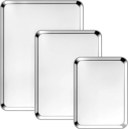 9/12/16 Inch Stainless Steel Baking Sheet Pan Set, 3 Pack Cookie Sheets for Baking, Oven Cookie Tray for Roasting