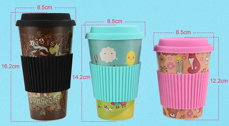 Set of Colorful Bamboo Coffee Cups with Silicone Lids and Grip Sleeves