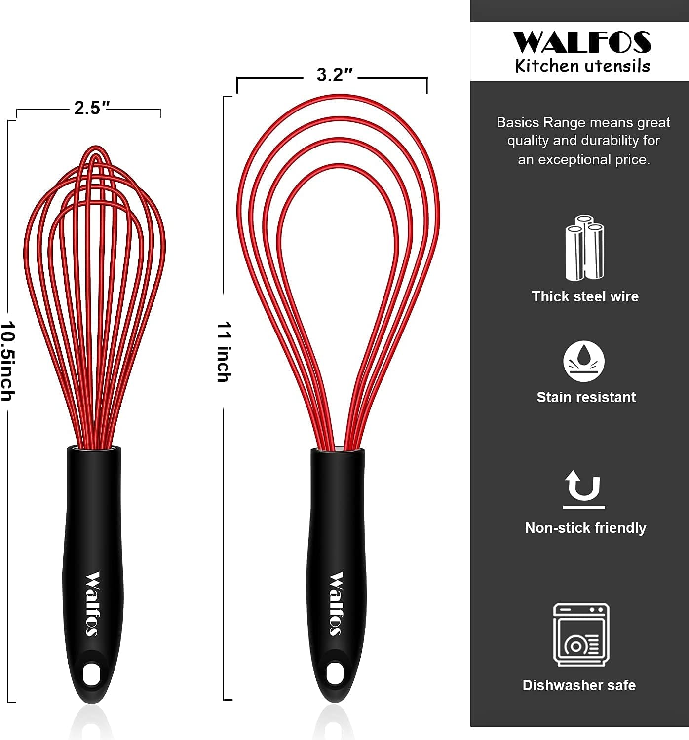 2-Piece Whisk Set – 11" Flat & 10" Balloon Whisks