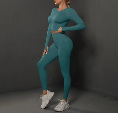 Women'S European and American Seamless Peach Tight Fitting Hip Lifting Yoga Suit Set, Sports Running Fitness Suit Two-Piece Set