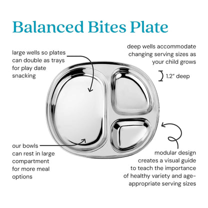 Stainless Steel Divided Plates for Kids, BPA Free & Dishwasher Safe (Set of 4)