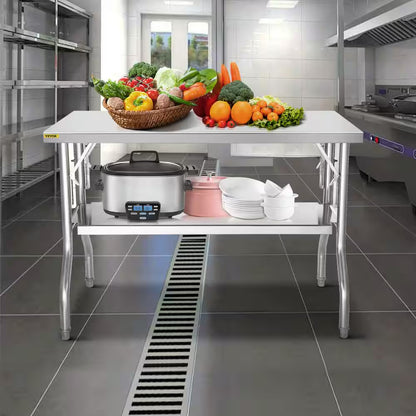 Commercial Worktable Workstation 48 X 24 In. Double-Shelf Stainless Steel Kitchen Utility Table