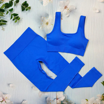 Ribbed Women Sets Fitness Suit Seamless Sportswear Sexy Gym Clothing Stripe Legging Long Sleeve Sport Outfits Woman Tracksuit