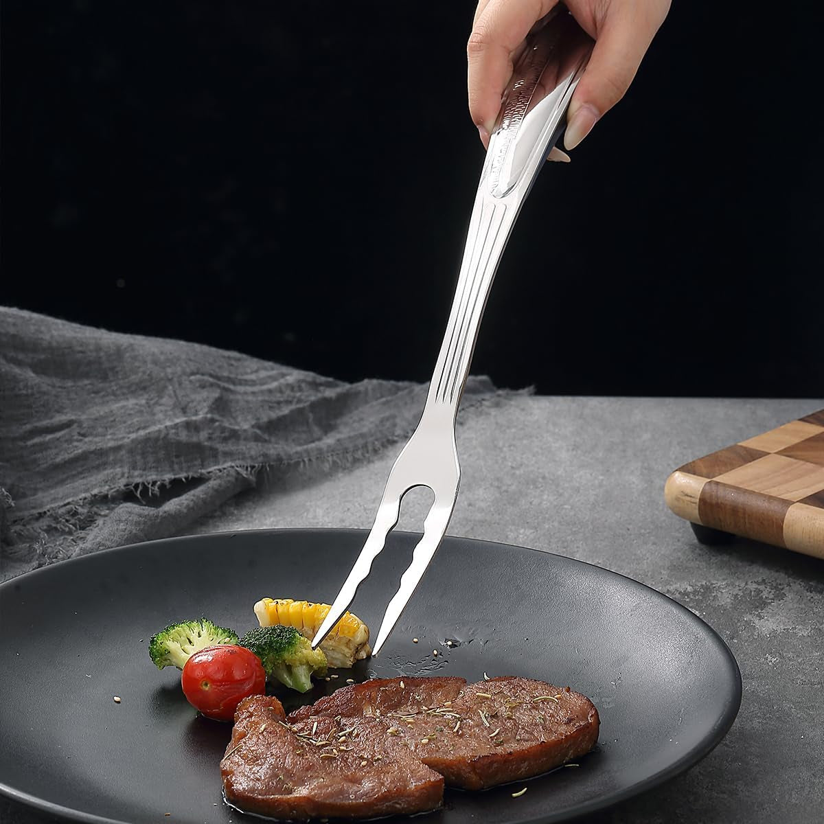 Meat Fork, Heavy Duty Stainless Steel Carving Cooking Fork, Grill Serving Fork for Slicing & Serving Roasts, Turkey, BBQ