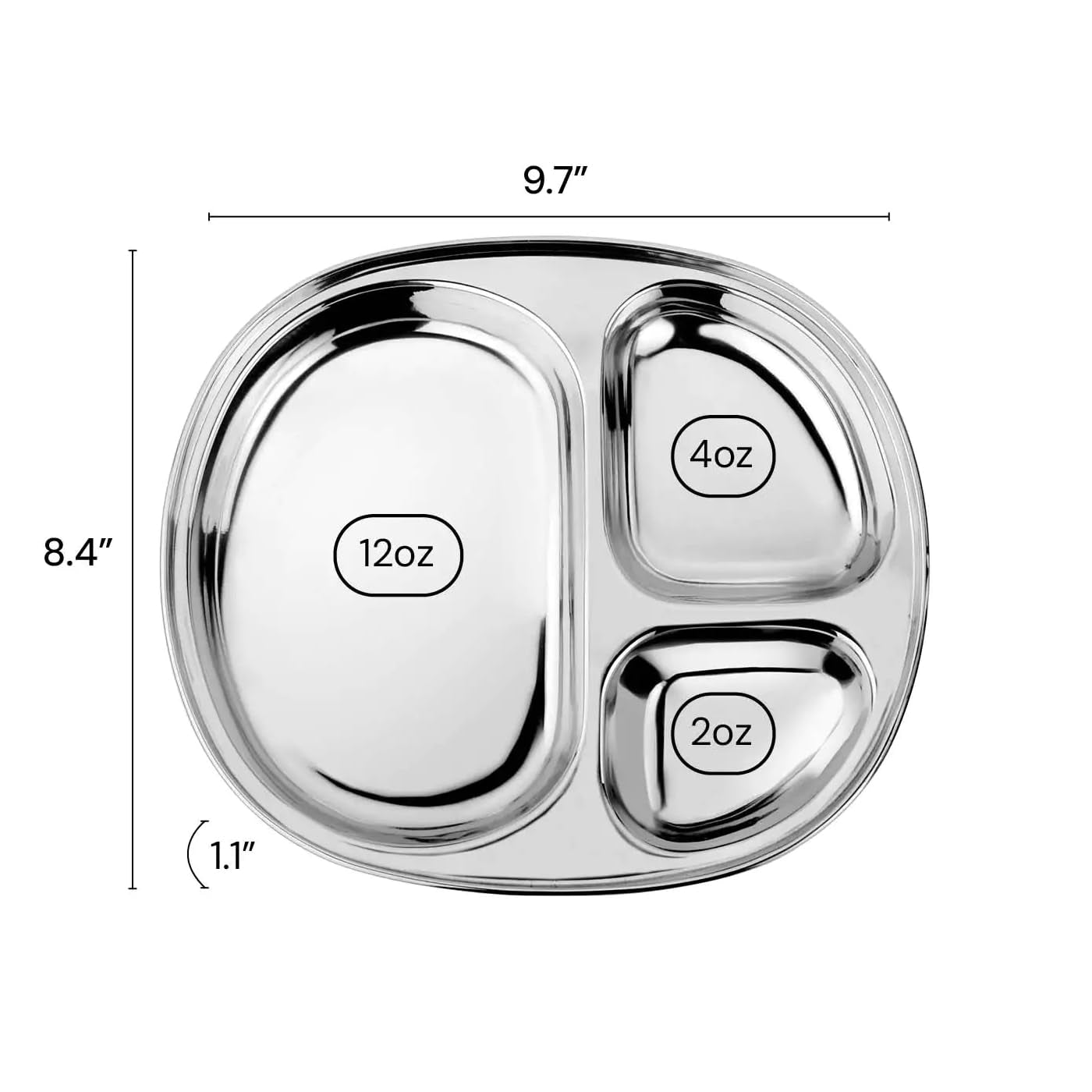 Stainless Steel Divided Plates for Kids, BPA Free & Dishwasher Safe (Set of 4)