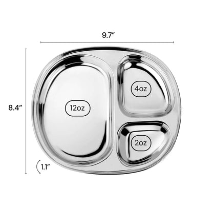 Stainless Steel Divided Plates for Kids, BPA Free & Dishwasher Safe (Set of 4)