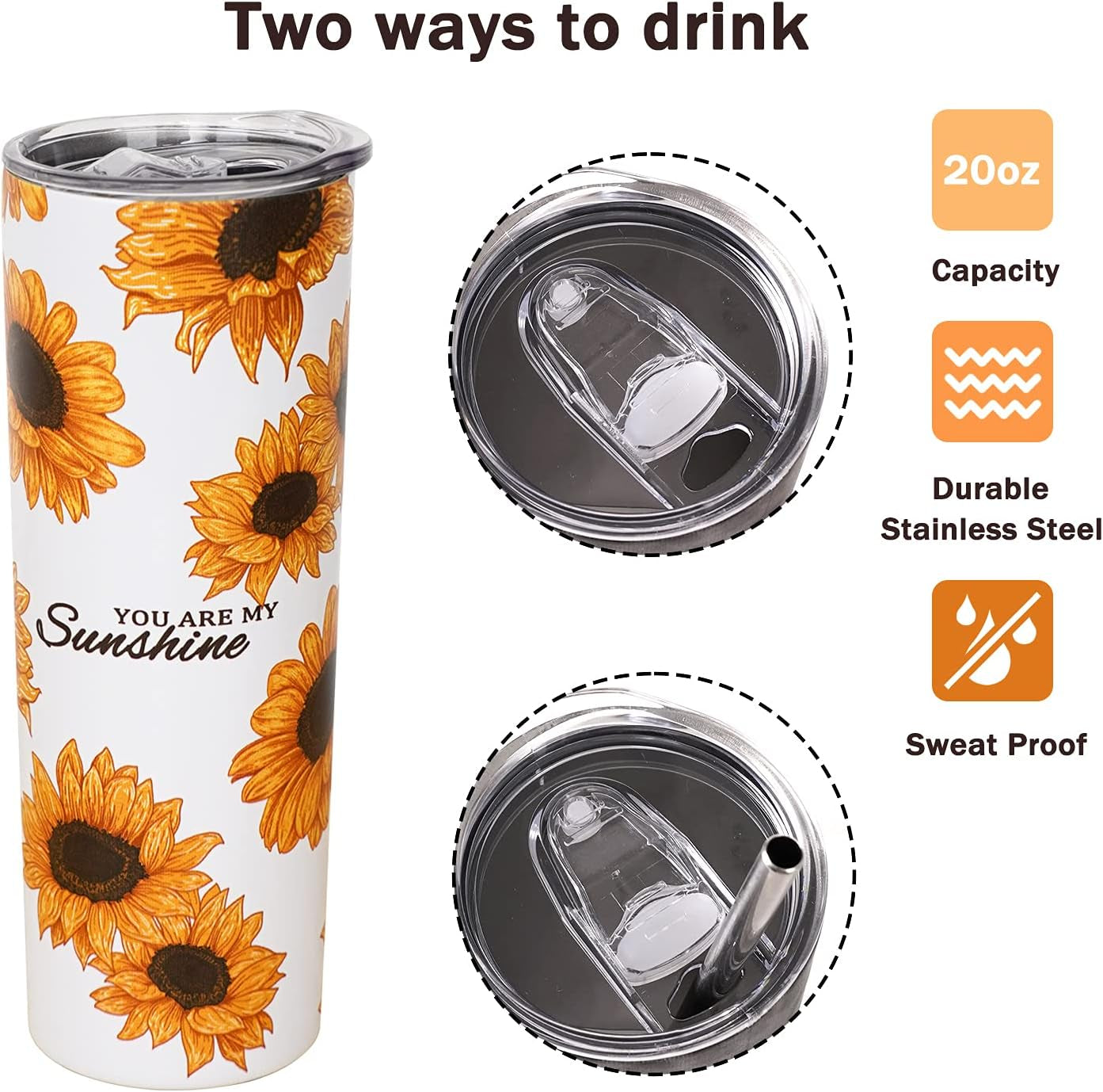 Sunflower Tumbler with Lid and Straw