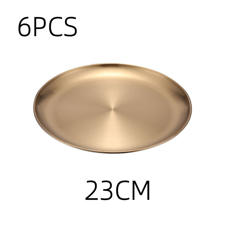 Retro Metal Round Tray – Stainless Steel Snack, Fruit, and Jewelry Tray