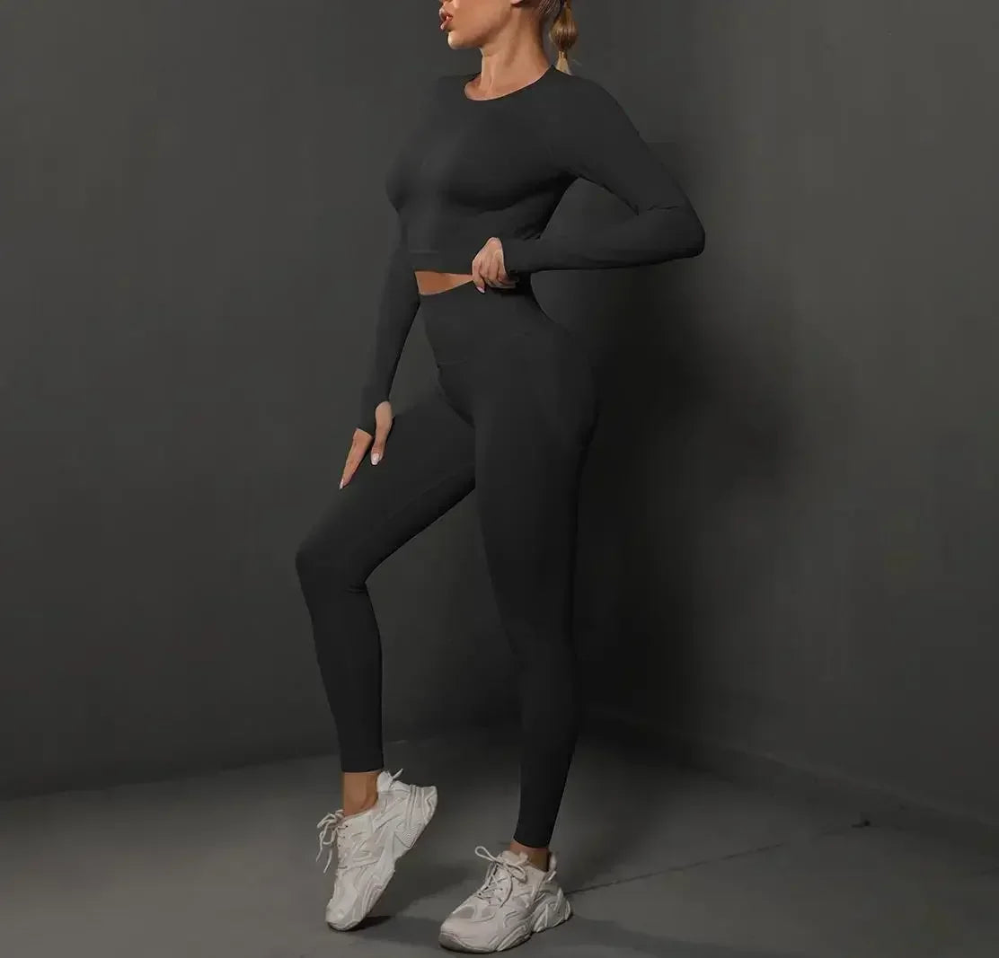 Women'S European and American Seamless Peach Tight Fitting Hip Lifting Yoga Suit Set, Sports Running Fitness Suit Two-Piece Set