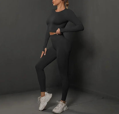 Women'S European and American Seamless Peach Tight Fitting Hip Lifting Yoga Suit Set, Sports Running Fitness Suit Two-Piece Set