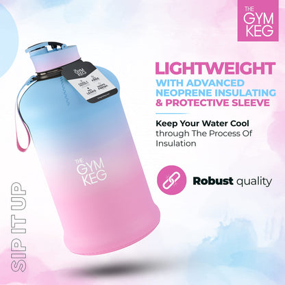 Insulated Water Bottle 2.2 L Black Neoprene with Carry Handle & Leakproof Cap