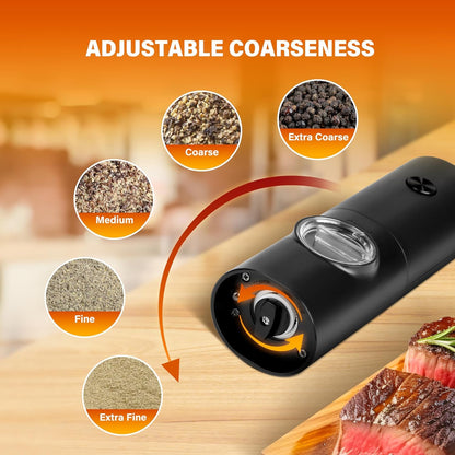 Electric Salt and Pepper Grinder Set, One Hand Adjustable Coarseness, Battery Powered, Seasoning Tools for Kitchen