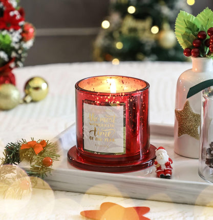 Pine Scented Christmas Candle, Natural Soy Wax,8.5Oz, Red