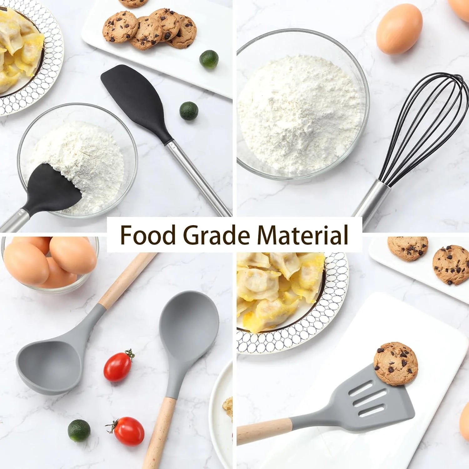 21 Pcs Silicone Cooking Utensils Set with Holder, BPA-Free, Non-Stick Heat Resistant Silicone Cookware with Stainless Steel Handle