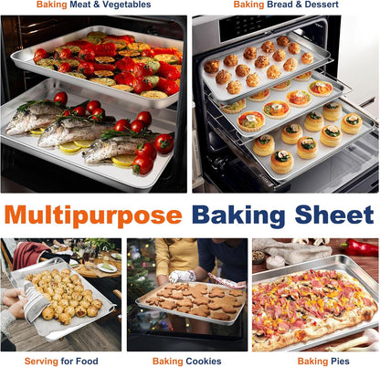 16 Inch Baking Cookie Sheet, Oven Pan Tray Stainless Steel Sheet Pan for Kitchen, Oven Bakeware for Multi Uses, Shiny Look & Dishwasher Safe, 2PCS