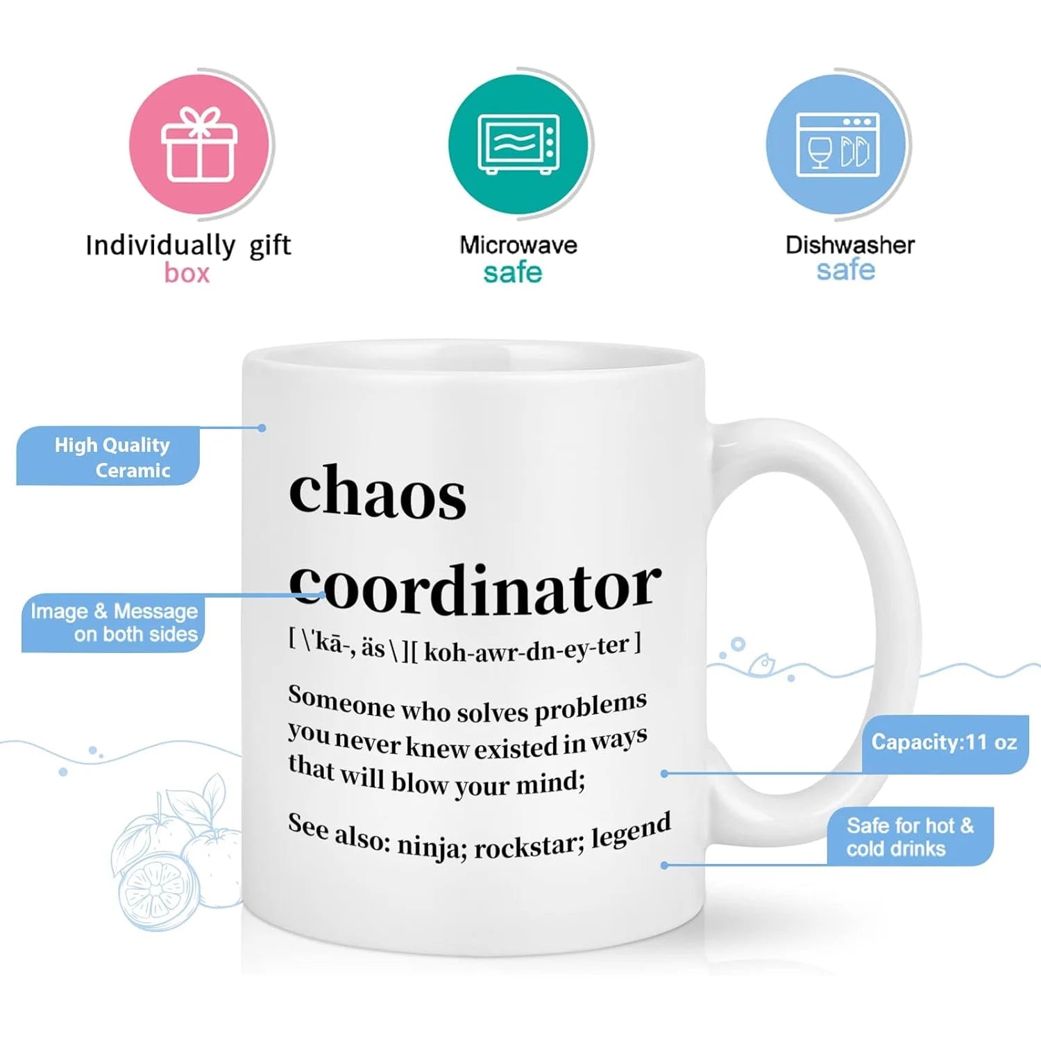 Chaos Coordinator Mug, White 11 Fl Oz Coffee Mugs Ceramic Mugs