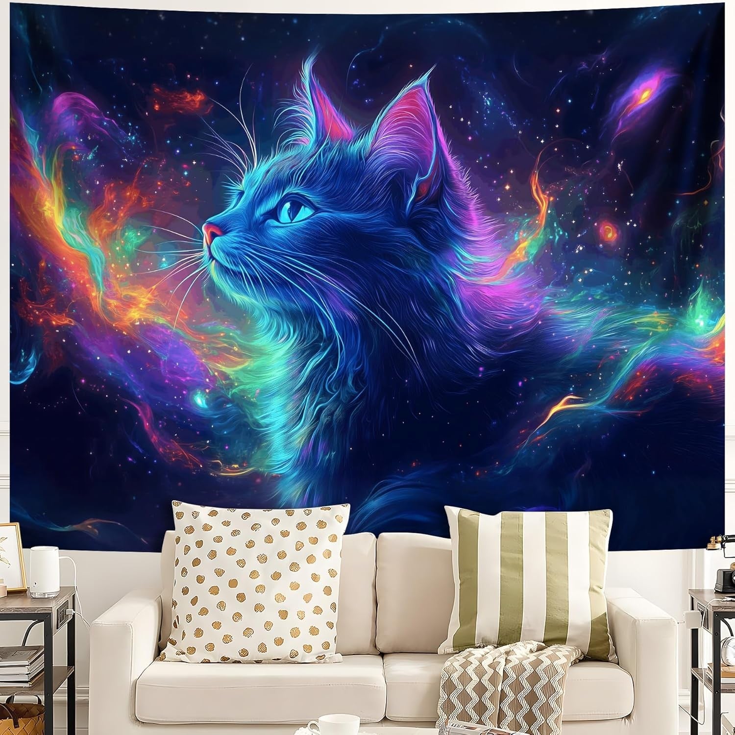 UV Reactive Cat Tapestry – Glow in the Dark Blacklight