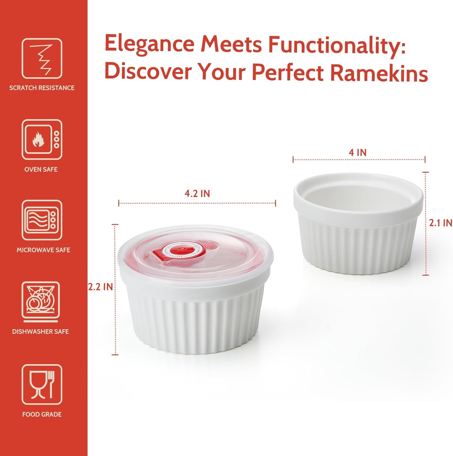 6-Pack 8 Oz Porcelain Ramekins with Lids, White Souffle Dishes for Baking, Creme Brulee Cups, Oven-Friendly Pudding Custard Bowls – Versatile Kitchen Essentials for Baking and Storing