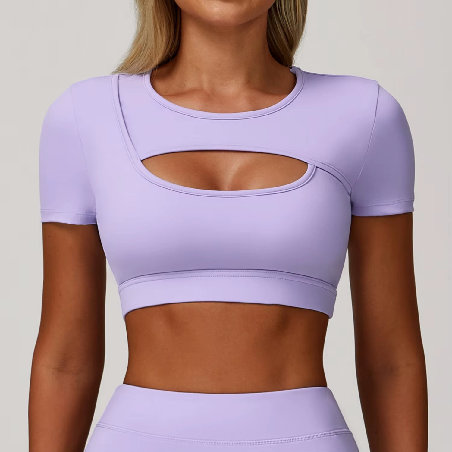 Women Pilates Training Fitness Suit Chest Cushion Yoga Suit Hollow Out Top Quick Drying Sports Short Sleeved Breathable T-Shirt