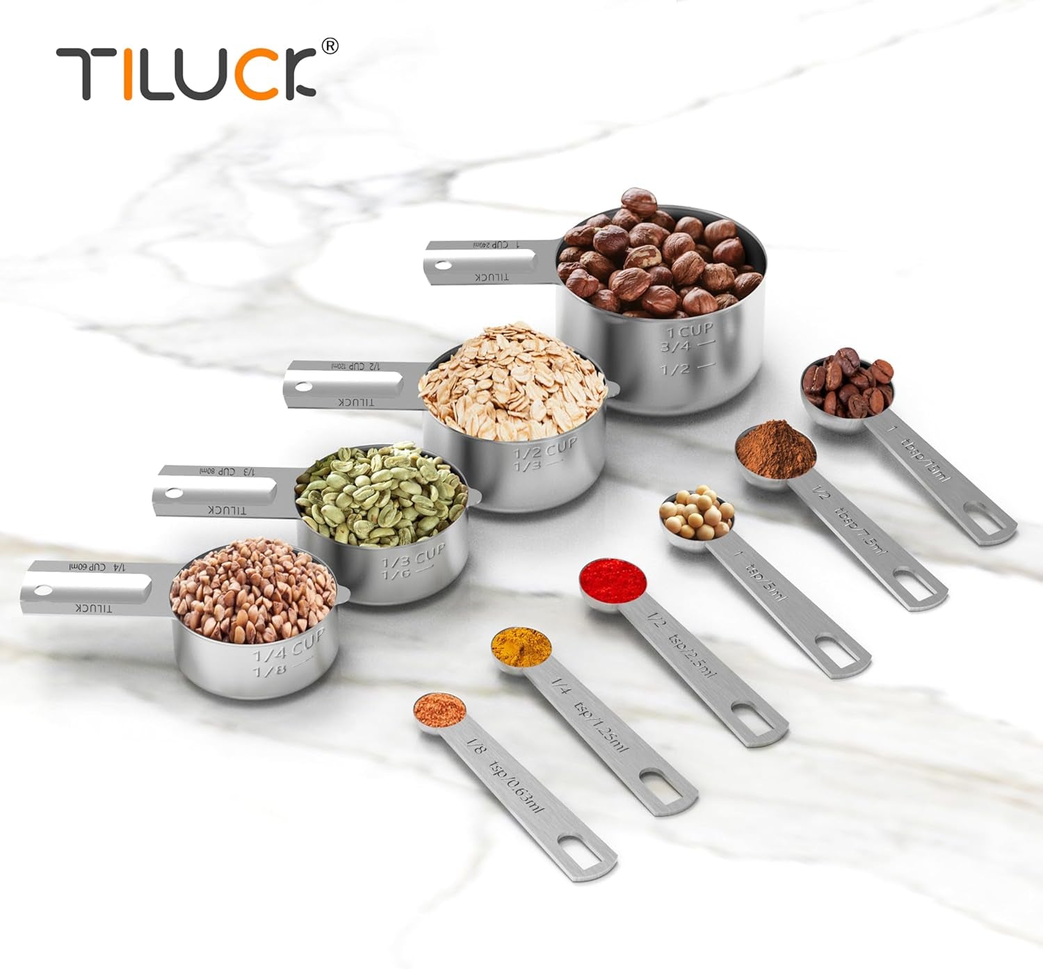 Stainless Steel Measuring Cups & Spoons Set, Cups and Spoons, Kitchen Gadgets for Cooking & Baking (10)
