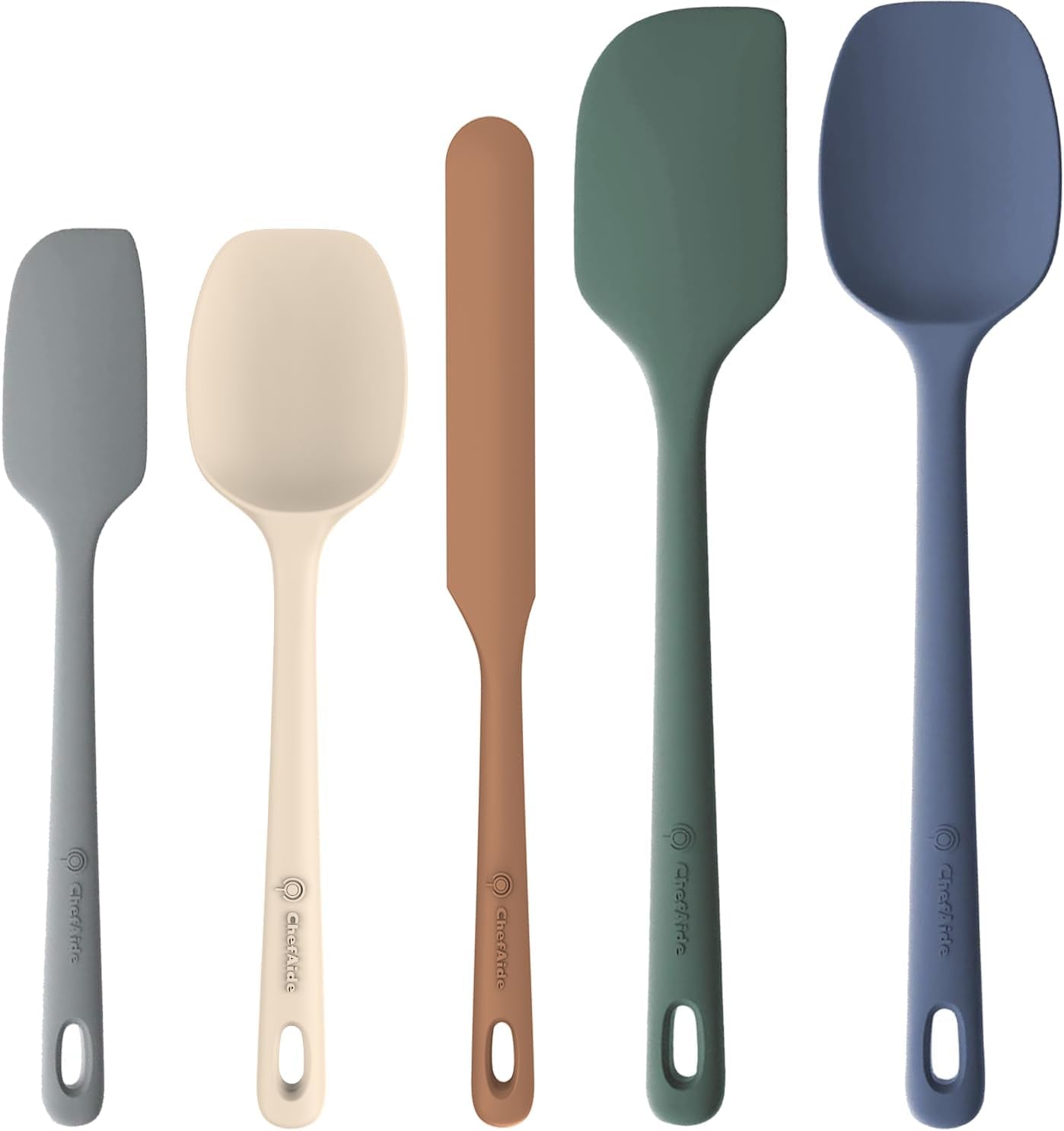 5 Pieces Silicone Spatula Set, Upgrade Strong Handle with Ergonomic Grip, Heat Resistant up to 600°F for Nonstick Cookware