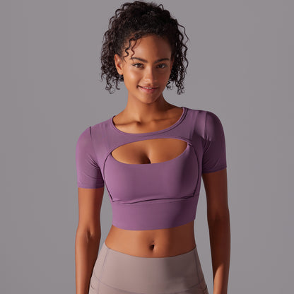 Short-Sleeve Cropped Top with Front Cutout