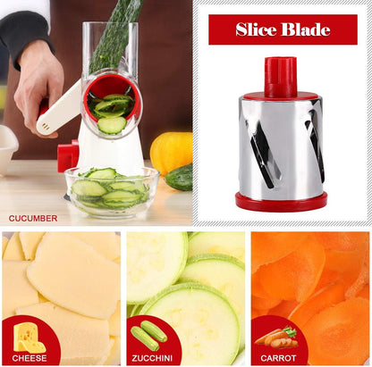 Rotary Cheese Grater Hand Crank, Kitchen Shredder Speed Mandolin Slicer with Handle and Drum Blades