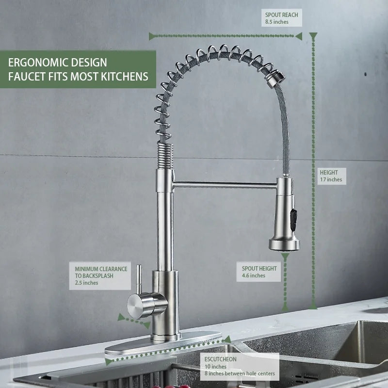 Kitchen Faucets with Pull down Sprayer Stainless Steel Single Hole Brushed Nickel