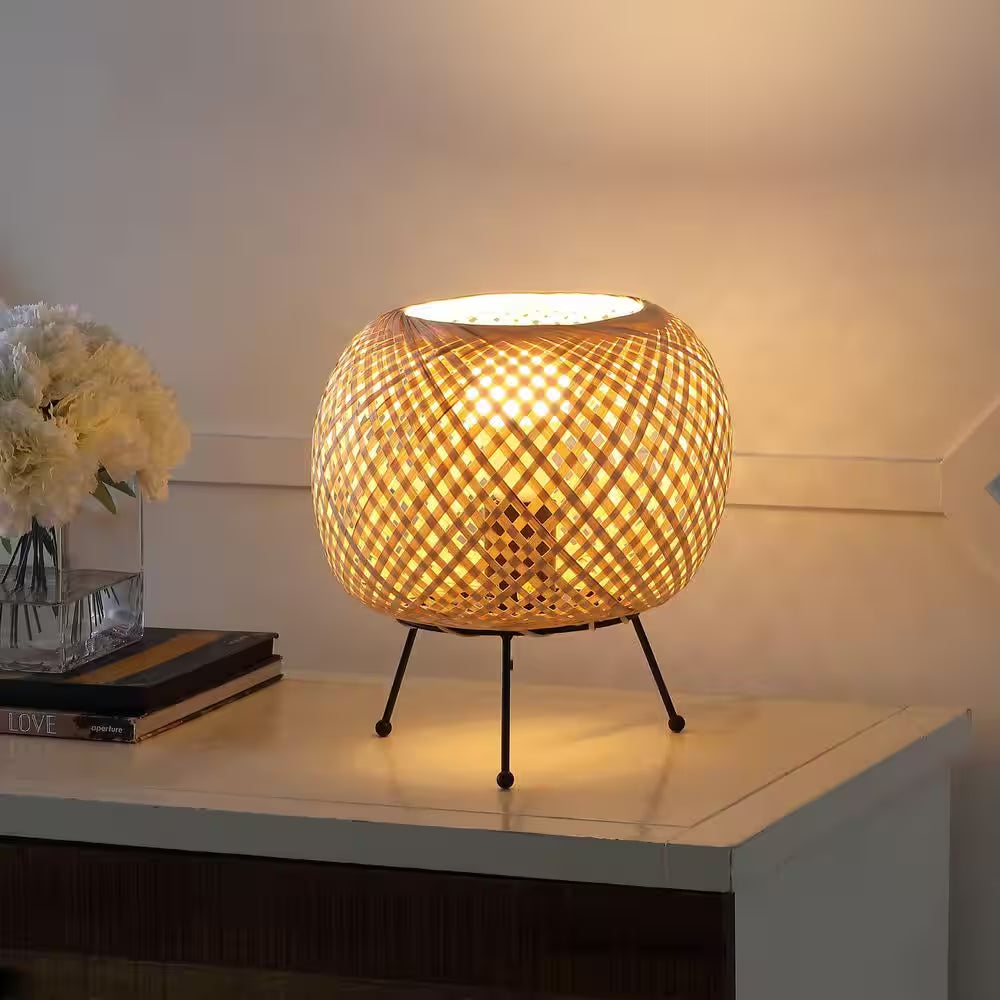 10 .75 In. Light Brown/Black Bohemian Rustic Iron/Rattan with Smart Bulb