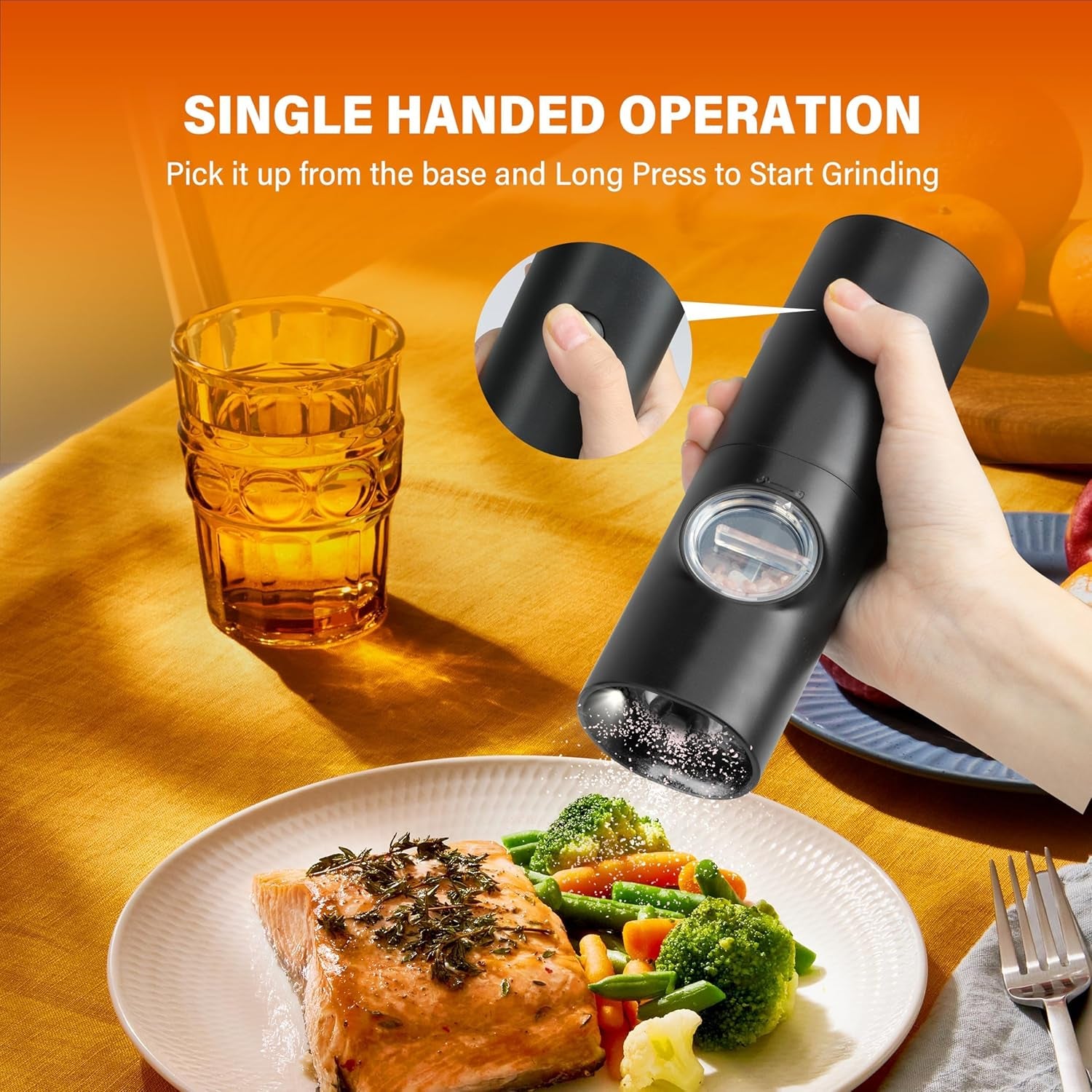 Electric Salt and Pepper Grinder Set, One Hand Adjustable Coarseness, Battery Powered, Seasoning Tools for Kitchen