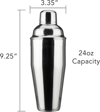 24 Oz Professional Cocktail Shaker - Stainless Martini Tin with Built-In Strainer and Measuring Cup - Perfect for Mixing Drinks