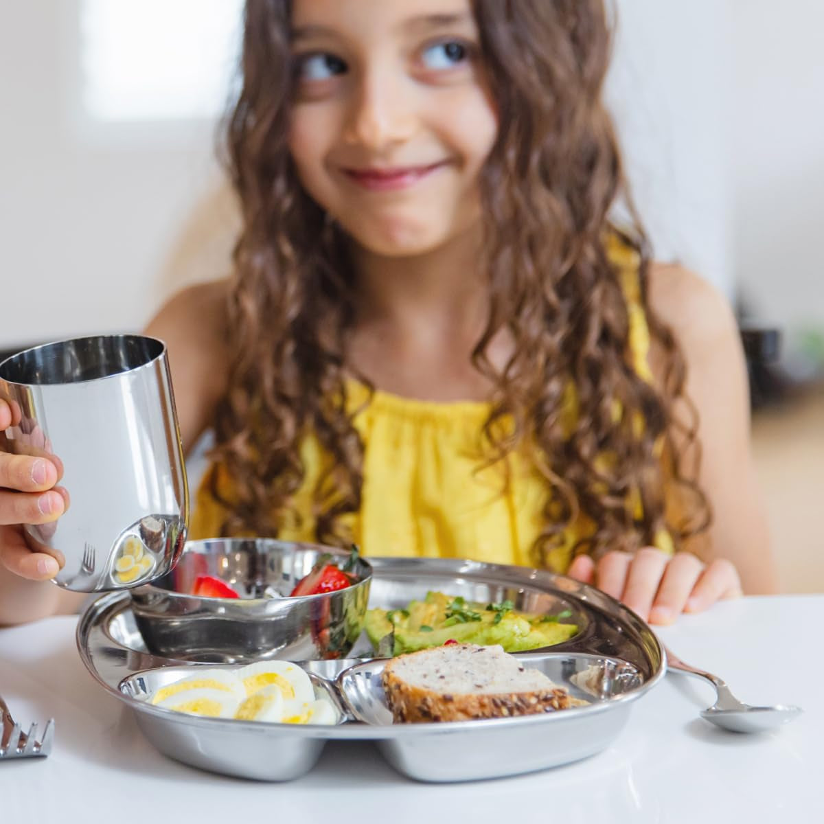 Stainless Steel Divided Plates for Kids, BPA Free & Dishwasher Safe (Set of 4)
