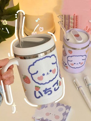 Cartoon Animal Glass Tumbler with Handle and Measurement Markings