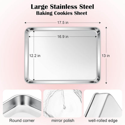 18”X13” Stainless Steel Baking Sheet Pan, Healthy & Rust Free, Mirror Finish & Dishwasher Safe, 1 Pack